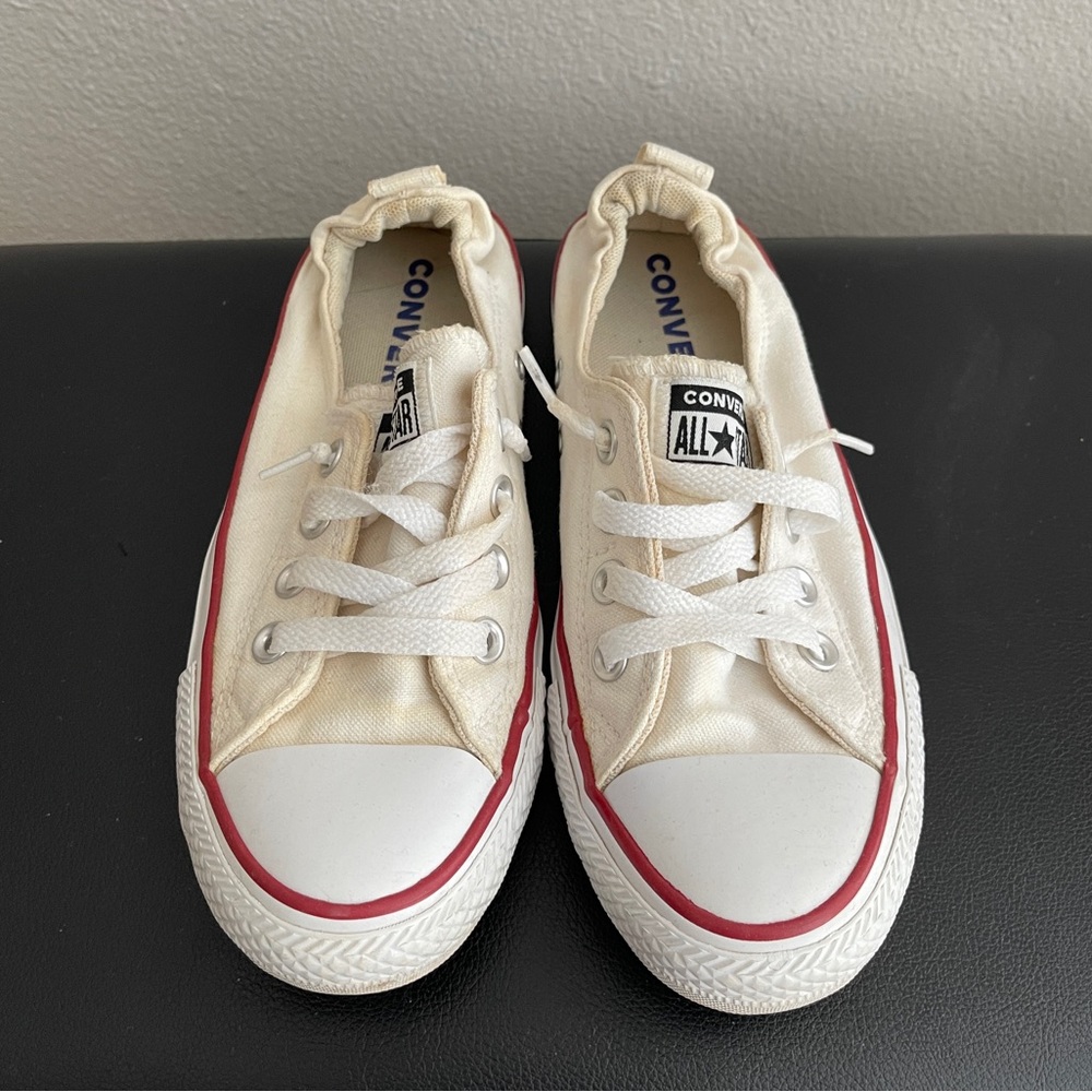 Converse All Star Cream Sneakers with Red Trim Size 7